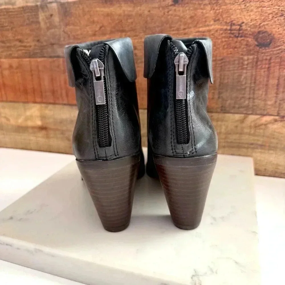 NIB Lucky Brand Nycott Leather Heeled Ankle Booties - Black Bewell